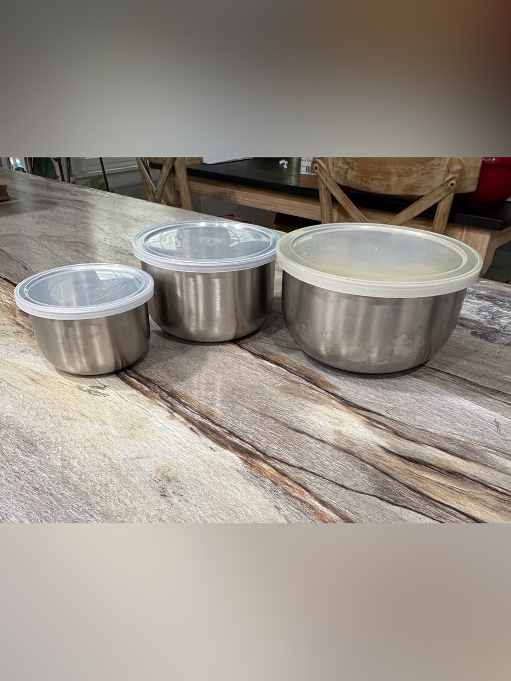 Stainless Steel Nesting Mixing Bowls Set 3pc w/ Plastic Lids Kitchen Storage